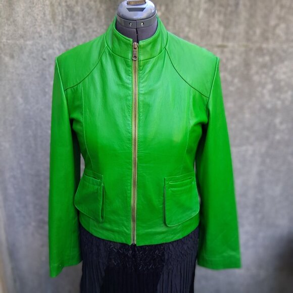 Loving the WICKED Color GREEN Real Leather Moto Style Jacket - Picture 6 of 15
